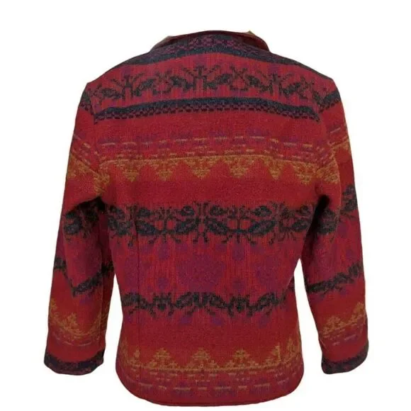 Vintage Woolrich Jacket Red Southwestern Aztec Suede Trim Wool USA Size S Button - Picture 7 of 10